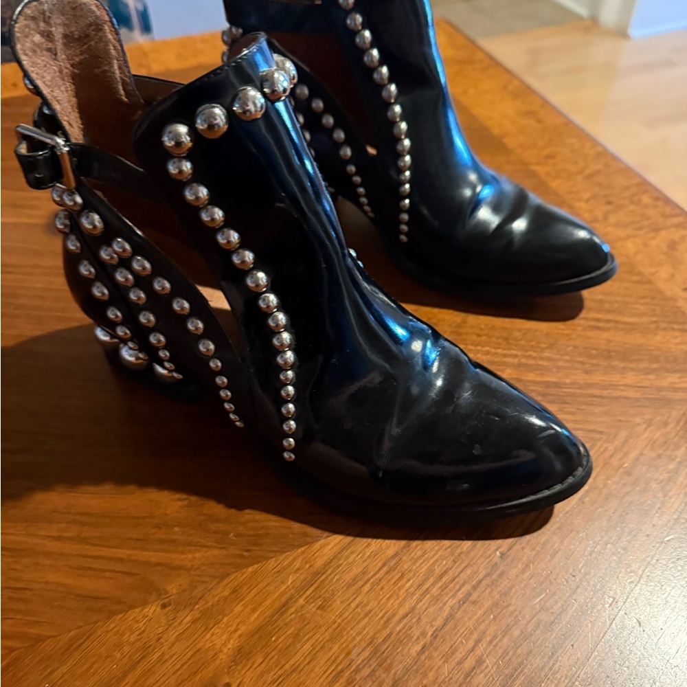 Jeffrey Campbell Black Patent Studded Heeled Ankle Boots
